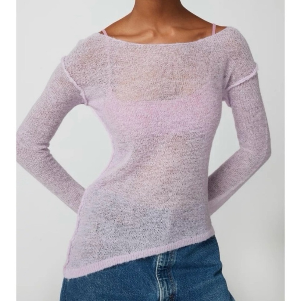 NWT Urban Outfitters Santiago Semi Sheer Asymmetrical Lilac Sweater Size Medium